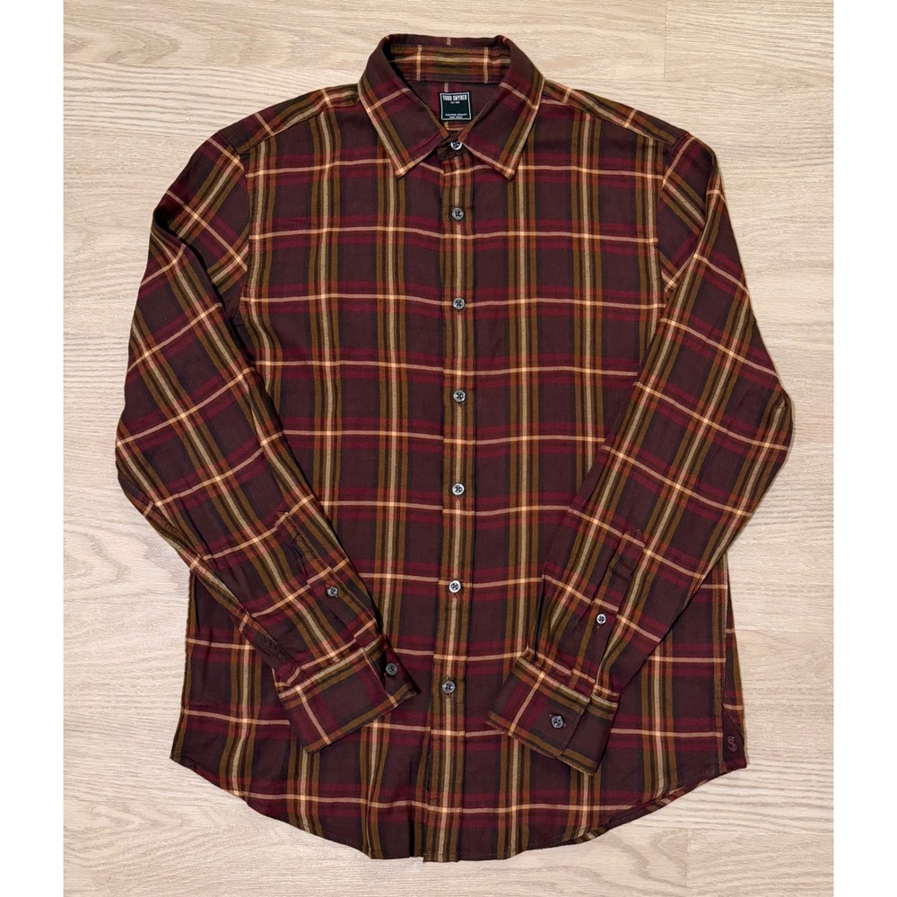 Todd Snyder Check Flannel Plaid Shirt Mens S Red Brown Long Sleeve Preppy